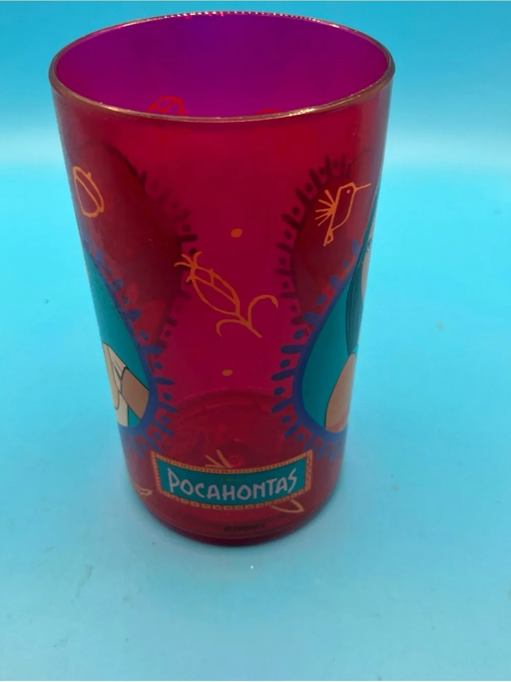 Vintage Disney Red Plastic Pocahontas Cup Zak designs Kids Tumbler